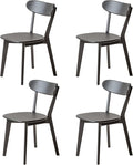 Grewood 100% Solid Oak Wood Dining Chairs,Mid Century Modern Dining Chairs with Rounded Backrest,Kitchen,Dining Room Chairs Set of 1/2/4 (4, Black Color)
