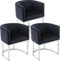VESCASA Velvet Upholstered Dining Chairs with Barrel Back, Mid Century Modern Padded Restaurant Chairs with Chrome Metal Frame for Kitchen, Dining Room, Set of 3, Black