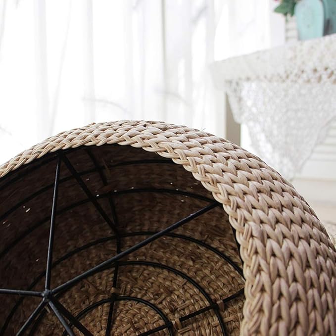 Handwoven Banana Leaf Pouffe Chair - Round Floor Seat with Padded Cushion for Comfort - Eco-Friendly Seating Solution for Home Decor and Relaxation