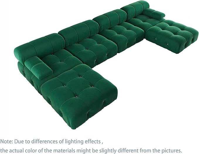 JACH 138" Convertible Modular Sectional Couch, U-Shaped Minimalist Velvet Sofas, Mid-Century Modern Comfy Sectional Couches with Chaise Ottomans for Living Room Office Apartment (Green)