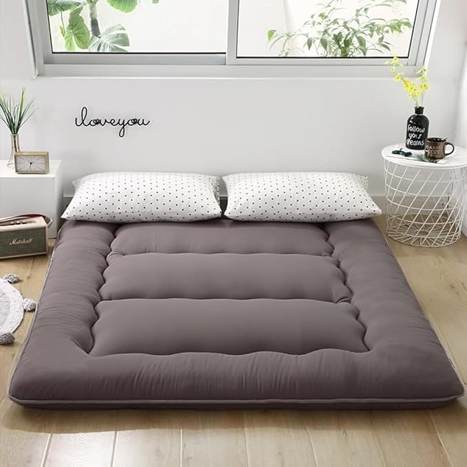 BEYTLYE Floor Mattress Japanese Futon Foldable Sleeping Pad, Portable Roll Up Tatami Mat for Camping Guest Room, Dark Gray, Full (80" X 47")