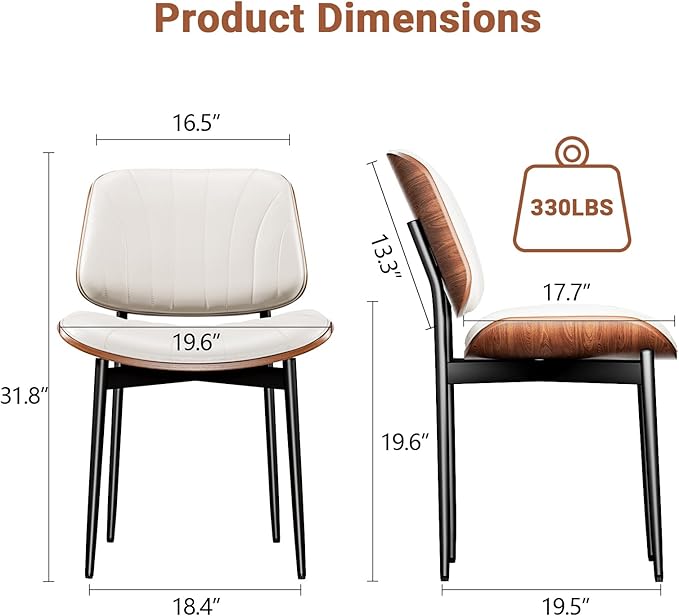 YaFiti Dining Chairs Set of 8, Dining Room and Kitchen Chairs, Mid Century Modern Accent Chair, Upholstered PU Leather Chairs for Vanity with Walnut Bentwood and Metal Legs, Beige