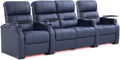 Weilianda Home Theater Seating, Top Grain Leather Sectional Seats Recliner Chair, Zero Gravity Reclining Sofa with Power Headrest 7 Colors Ambient Lighting USB C Charge Row of 4 Loveseat Middle Blue