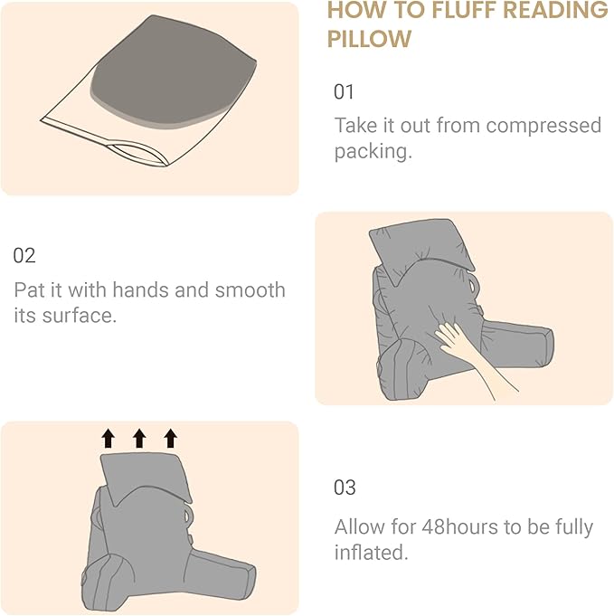 Unisakey Portable Reading Pillows with Headrest for Bed Sitting Up(Camel Oeko-Tex), Velvet Back Pillow with Arms & Pockets for Adults, Support Memory Foam Bed Pillow for Dorm/Reading/Watching/Gaming