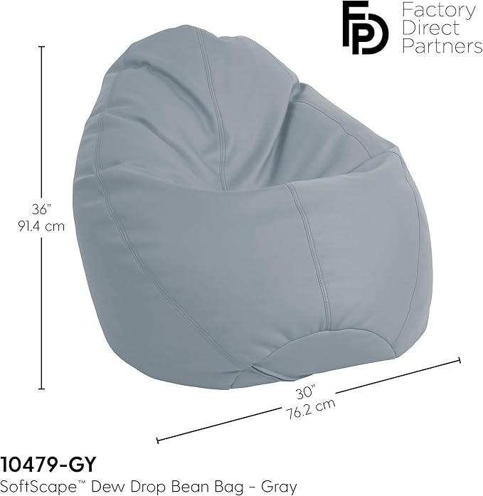 FDP SoftScape Dew Drop Bean Bag Chair with Supportive High-Back Design, For Kids, Teens and Adults, Alternative Seating for Dorms, Schools, Libraries, Daycares or Home - Gray
