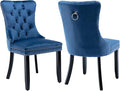 YeahFurn Blue Mid Century Modern Dining Chairs Set of 2, Velvet Upholstered Kitchen & Dining Room Chairs with Nailhead Trim & Solid Wood Legs, Elegant Sillas De Comedor (Blue, 2 Pcs)