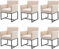 BESTANO Linen Upholstered Dining Chairs with Arms Set of 6 Mid Century Modern Accent Chairs Armchairs with Black Metal Frame, Modern Kitchen & Dining Room Chairs, Cream