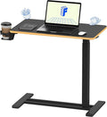 FLEXISPOT H7 Adjustable Overbed Bedside Table with Wheels Pneumatic Mobile Standing Desk Laptop Desk Rolling Computer Cart Movable Overbed Tables Hospital Home Use(27.6" W x 15.7" D, Black Maple)