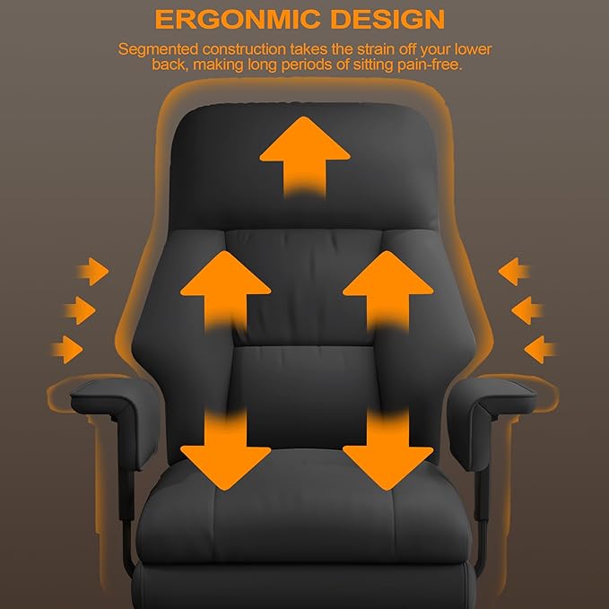 WXJHL Office Chair with Leg Rest, Leather High Back Executive Office Chair with Wheels, Ergonomic Desk Chairs with Lumbar Support for Home Office, Black