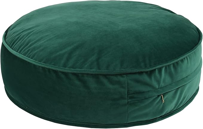 YIUOR Round Floor Pillow Cover Velvet Throw Seating Pouf Yoga Meditation Cushion Plush Case Reading Room Decor Cover Only (25.6IN, Green)