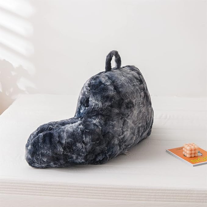A Nice Night Faux Fur Reading Pillow Bed Wedge Large Adult Children Backrest with Arms Back Support for Sitting Up in Bed/Couch for Bedrest,Tie Dyed Gray