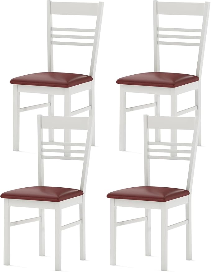 Giantex Wooden Dining Chairs Set of 4, Armless Kitchen Chairs w/Slat Backrest, Upholstered PU Seat, Rubber Wood Frame, Modern Dinette Furniture Set for Dining Room, Living Room