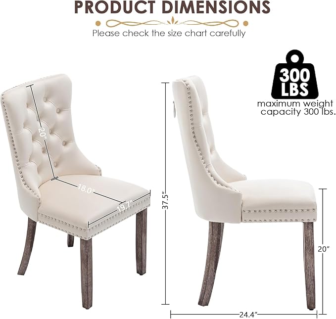 Kiztir Velvet Dining Chair Set of 2, Modern Kitchen Chairs with Nailhead Trim, 2 Pieces Upholstered Dining Room Chairs for Living Room, Bedroom (Beige)