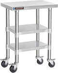 DuraSteel Stainless Steel Work Table 24" x 18" x 34" Height w/ 4 Caster Wheels - Food Prep Commercial Grade Worktable - NSF Certified - Good for Restaurant, Business, Warehouse, Home, Kitchen, Garage