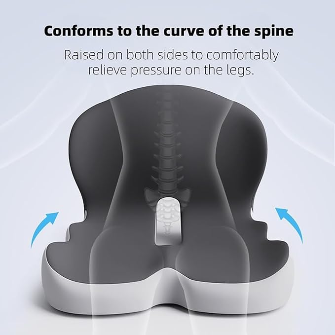 Orthopedic Cushion for Office Chair and Car, Memory Foam Seat Cushion with Lumbar Support Pillow, Instant Relieve Pressure on Back, Hips, Tailbone, Improves Sitting Posture (1, Light Gray)