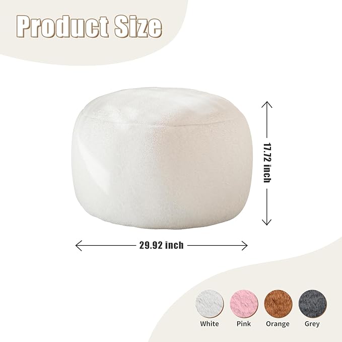 Gericco Round Pouf Ottoman Foot Rest, 29 X 18Inch Floor Poufs Footstool, A Round Modern Foam Filled Foot Stool for Living Room, Home, Nursery, Dorm, Outdoor (White, 29Inch)
