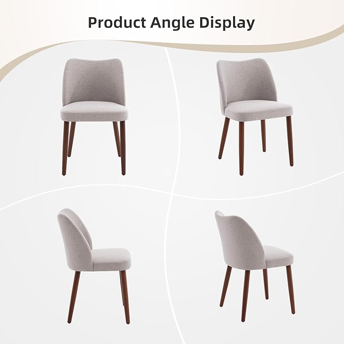 ElfinAura Dining Chair Set of 4, Linen Upholstered Dining Chair with Wood Legs, Wing Backrest, Wooden Kitchen Chair, Kitchen Chairs with Thick Cushions for Dining Room, Living Room, Light Grey