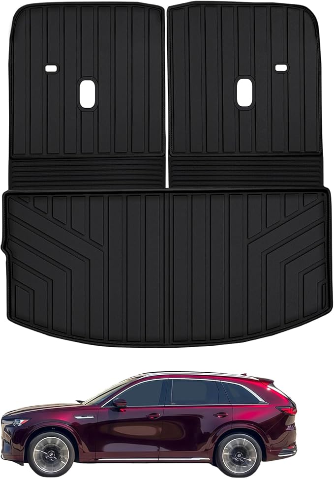 Large Cargo Liners for 2024 2025 2026 Mazda CX90 CX-90 6 Seats (Not for 7/8 Seats) (50/50 Split Folding),TPE All Weather Protection Car Trunk Mat Covering The Backrest Mat Accessories