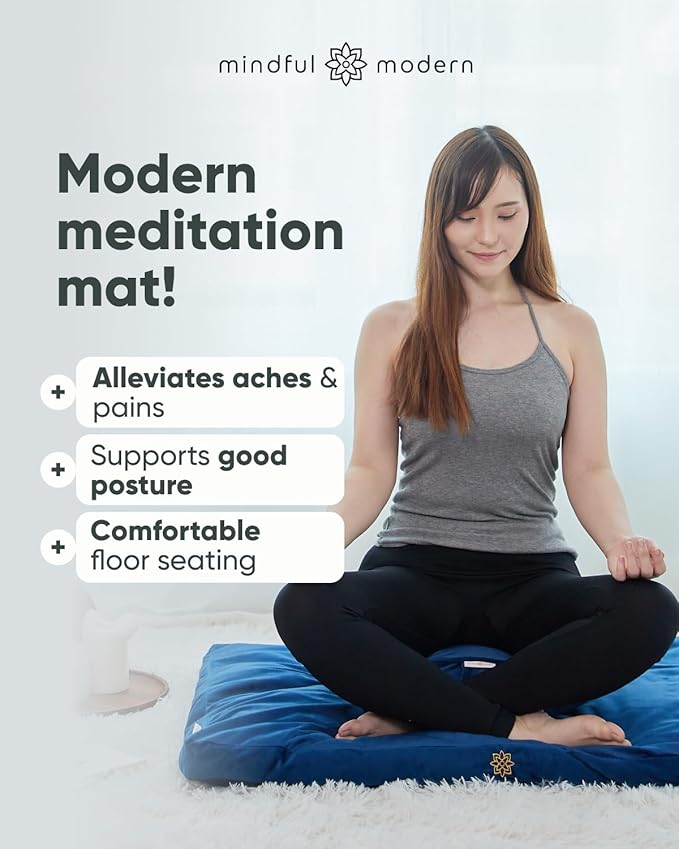 Mindful & Modern Zabuton Meditation Mat - Cotton Filled Yoga and Meditation Pad - Zabuton Meditation Cushion for Kneeling and Sitting Support - Large Rectangular Sitting Floor Pillow for Bench or Zafu