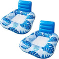 Pool Zing Square Inflatable Pool Lounger with Backrest (Two Pack), Tropical Palm Leaf Float for Adults, Relaxing Pool Raft with Cooling Mesh Seat