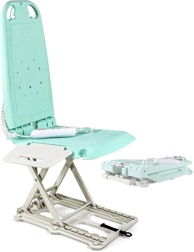 SuperHandy Portable Floor & Bath Lift – 26V 51.8Wh Battery, Lightweight 19 lbs, Foldable, 330 lb Capacity, IP68 Waterproof Lift for Seniors, Ergonomic Seat with Removable Panels (Aqua Blue)