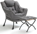 TLSUNNY Lazy Chair with Foldable Ottoman, Modern Comfy Lounge Chair, Large Sofa Armchair with Footrest and a Side Pocket, Reading Chair with Footstool for Bedroom, Living Room, Dorm (Dark Grey)