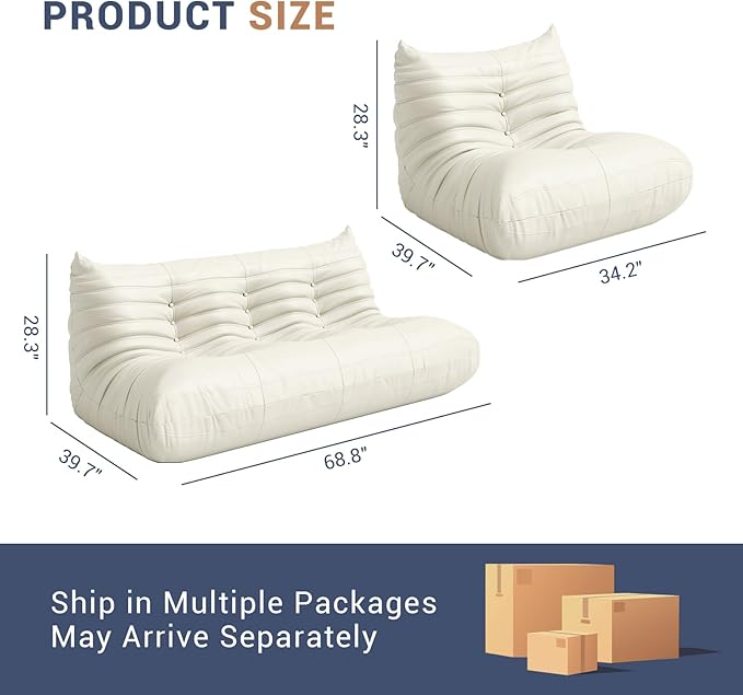 Fireside Chair Lazy Floor Sofa Set, Cozy Memory Foam Bean Bag Chairs, Faux Leather Giant Bean Bag Chair Sofa, Armless Foam Couch Lounger Tatami Recliner for Living Room Bedroom Dorm Office