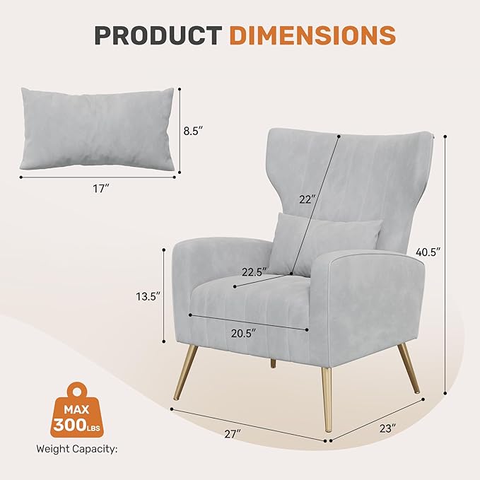Nalupatio Modern Accent Chairs for Set of 4 Upholstered Velvet Fabric Reading Chair Mid Century Arm Chair Comfy Armchair for Living Room,Light Gray