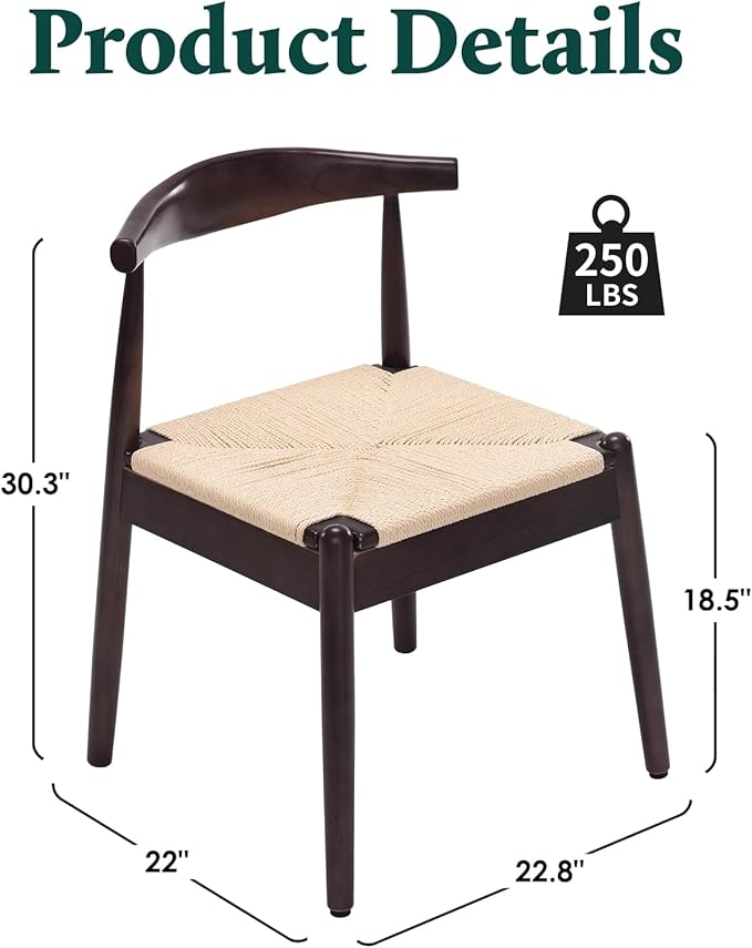 Farini Mid Century Modern Dining Chairs Set of 2, Solid Wood Frame Kitchen Chairs with Woven Upholstered Seat for Dining Room & Breakfast Nook,Latte-Beige