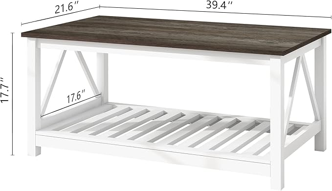 UYIHOME Farmhouse Coffee Table and End Table Set for Living Room, 2-Tier Wooden Living Room Table Set with Slats Base, Dark Oak