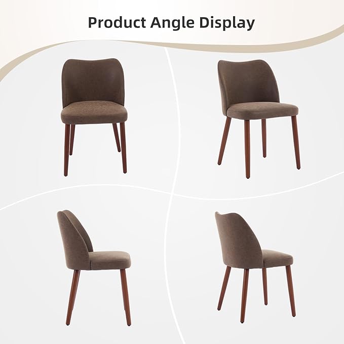 ElfinAura Dining Chair Set of 6, Leather Upholstered Dining Chair with Wood Legs, Wing Backrest, Wooden Kitchen Chair, Kitchen Chairs with Thick Cushions for Dining Room, Living Room, Taupe