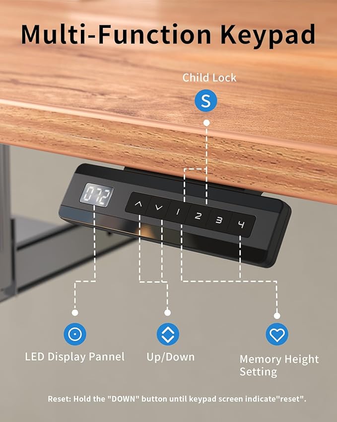 FEZIBO Standing Desk with Keyboard Tray, 48 x 24 Inch Adjustable Height Sit Stand Desk with Memory Presets for Home Office, Ergonomic Computer Workstation, Light Rustic