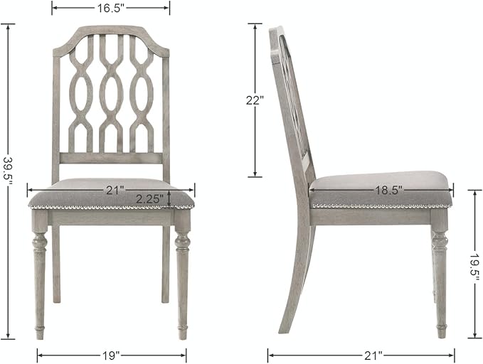 chairus Farmhouse Dining Chairs Set of 4, French Country Wooden Dining Room Chairs with Lattice Back & Nailhead Trim, Upholstered Linen Fabric Kitchen Side Chairs, Grey