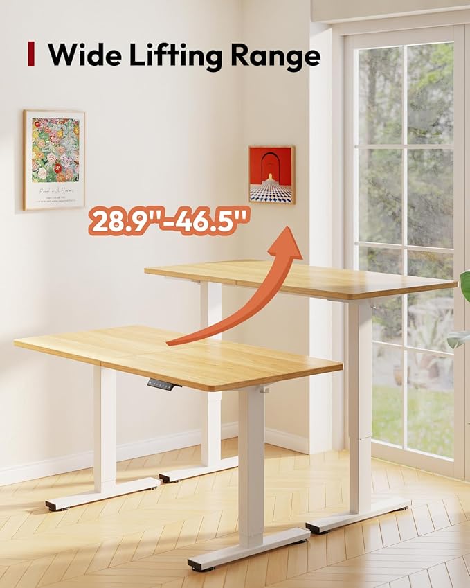 SANODESK Standing Desk Height Adjustable Electric Stand up Desk 55x24 Inches Sit Stand Home Office Desk with Splice Board, White Frame/Maple Top