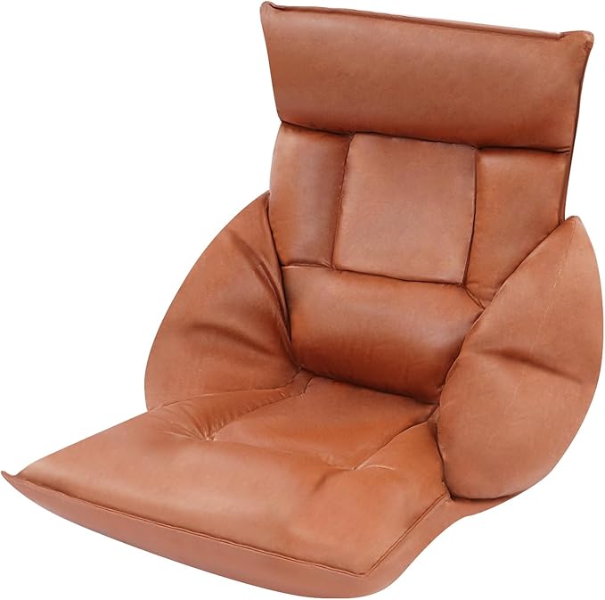 Foldable Floor Lazy Sofa, Adjustable Lazy Sofa Floor Chair with 5-Position Headrest, Ergonomic Foldable Floor Seating with Armrests and Lumbar Support, for Living Room, Bedroom, Office (Coffee)