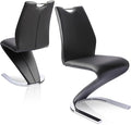 Mermaid Dining Chairs Set of 2, Modern Kitchen Dining Room Armless Upholstered Side Chairs in PU Leather Cushion Seat and Sturdy Metal Legs (2 Black)