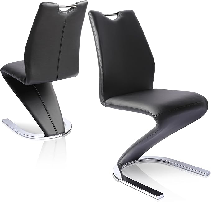 Mermaid Dining Chairs Set of 2, Modern Kitchen Dining Room Armless Upholstered Side Chairs in PU Leather Cushion Seat and Sturdy Metal Legs (2 Black)