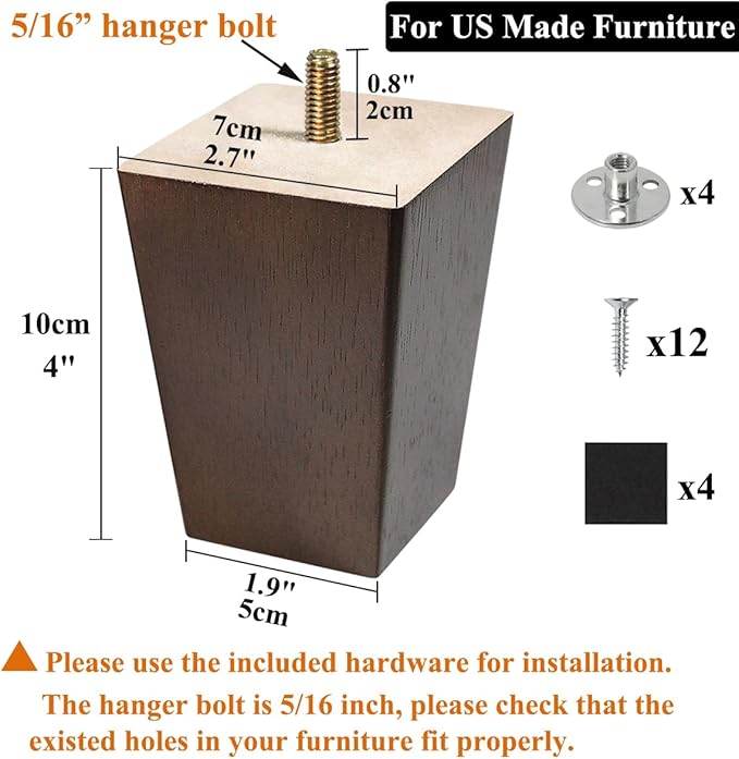 AORYVIC Wood Legs for Furniture 4 inch Sofa Legs Square Bed Legs Pack of 4