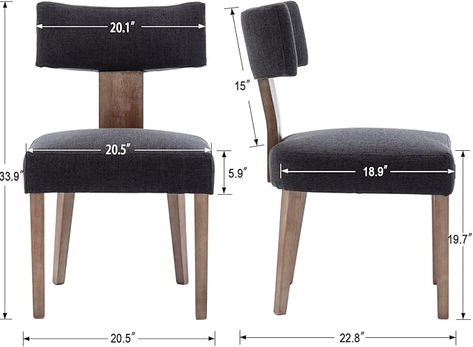 RIVOVA Linen Dining Chairs Set of 6, Modern Dining Chair with Curved Backrest and Wood Legs Upholstered Dining Chairs Farmhouse Dining Room Chairs Kitchen Chairs, Charcoal