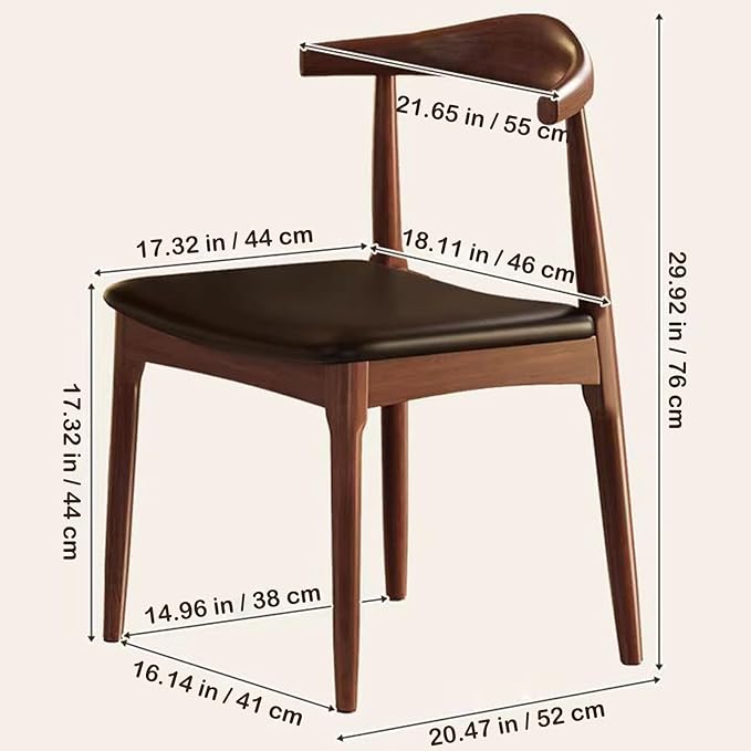 Ytaoka Solid Wood Dining Chair, Mid Century Dining Chair, Upholstered PU Leather Chair with Wide Curved Backrest, Chair for Dining Room, Kitchen, Walnut Finish