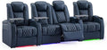 Weilianda Home Theater Seating Top Grain Leather Zero Gravity Recliner Chair Power Headrest Recline Movie Seat Gaming 7 Colors Mood Light Sofa with Tray Table USB Charge Row of 4 Loveseat Middle Blue