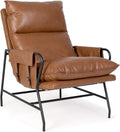 1 Pc Faux Leather Accent Chair for Living Room, 24" High Backrest Upholstered Armchair, Ergonomic Design, Soft Thickened Cushion Comfy Leisure Chair, Mid Century Modern Single Sofa, Light Brown