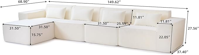 JACH L-Shaped Cloud Sectional Couch, 149" Huge Plus Modular Sofa, Modern Comfy Cloud Couches with Reversible Chaise Ottoman, Sofas Furniture for Living Room, Office, Apartment, Beige