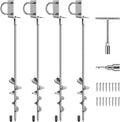 Phopich 28in Multi-Purpose Ground Anchors Screw in, 4Pack Fully Welded Heavy Duty Trampoline Stakes with Brackets, T-Wrench and Adapter for Drill, Earth Anchor kit for Mobile Home, Trampoline, Shed