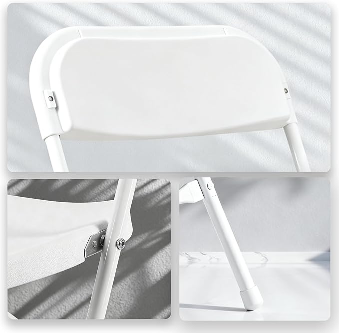 20 Pack White Plastic Folding Chair, Indoor Outdoor Portable Stackable Commercial Seat with Steel Frame 350lb. Capacity for Events Office Wedding Party Picnic Kitchen Dining