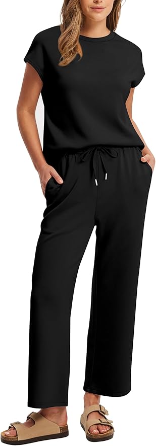 Sampeel Two Piece Sets for Women Summer Vacation Outfits Cap Sleeve Tops Lounge Matching Sets Clothing Beach Fashion Clothes
