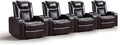 CANMOV Electric Power Recliner Chair Set of 4, Breathable Leather Home Theater Seating with Hidden Arm Storage, Power Recliner Chair for Living Room with USB Ports and Cup Holders,Brown