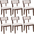 DM Furniture Dining Chairs Set of 6 Linen Fabric Upholstered Dining Room Chairs with Curved Backrest Mid Century Modern Farmhouse Kitchen Chair Solid Wood Side Chairs for Living Room/Restaurant