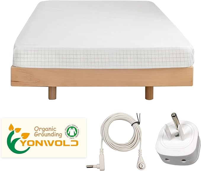 Grounding Sheet Twin Size，10% Pure Silver Fiber+400 Thread Count Organic Cotton，Soft Earth Grounding Bed Fitted Sheets with Grounding Cord +US Safe Adapter (Twin - 39"x 75"x13")