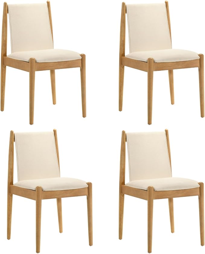 DUOMAY Upholstered Linen Beige Dining Chairs Set of 4, Wooden Armless Kitchen Chairs with Natural Legs and Sturdy Frame for Dining Room, Restaurant, Living Room